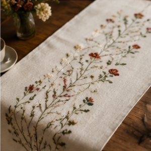 Embroidered Linen Table Runner