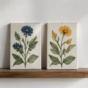 Painted Ceramic Wall Tile Pair